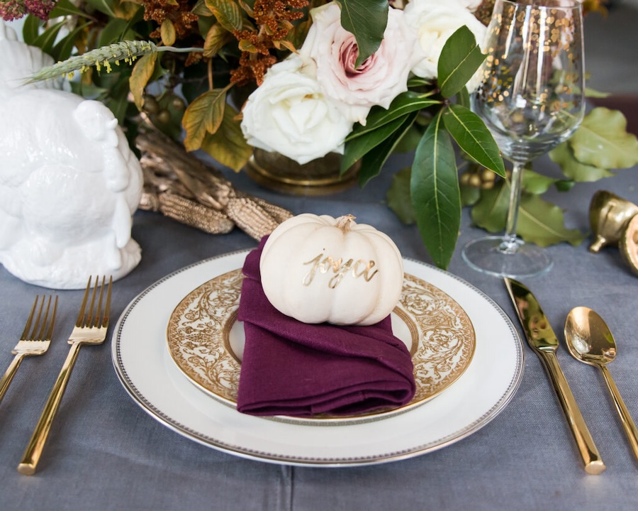 calligraphed pumpkin place card, laura hooper design house