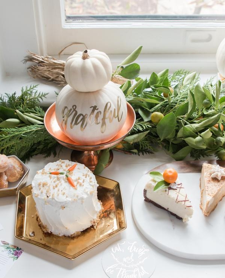 white pumpkin with gold calligraphy, laura hooper design house