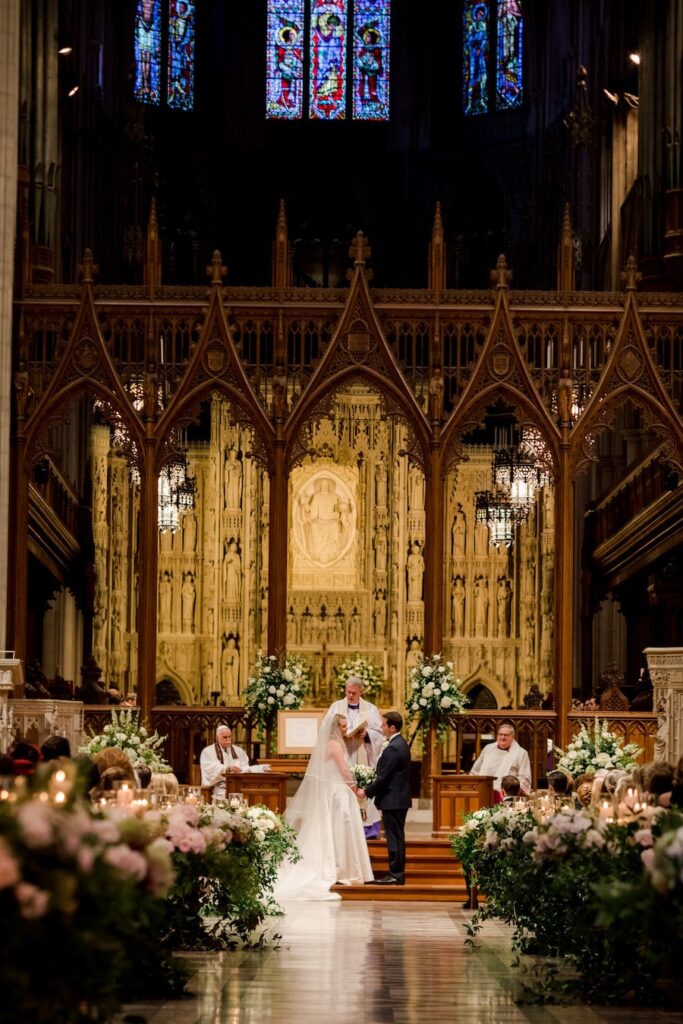 traditional wedding ceremony at National Cathedral in Washington, DC. hand calligraphy wedding stationery. Laura Hooper Design House. 