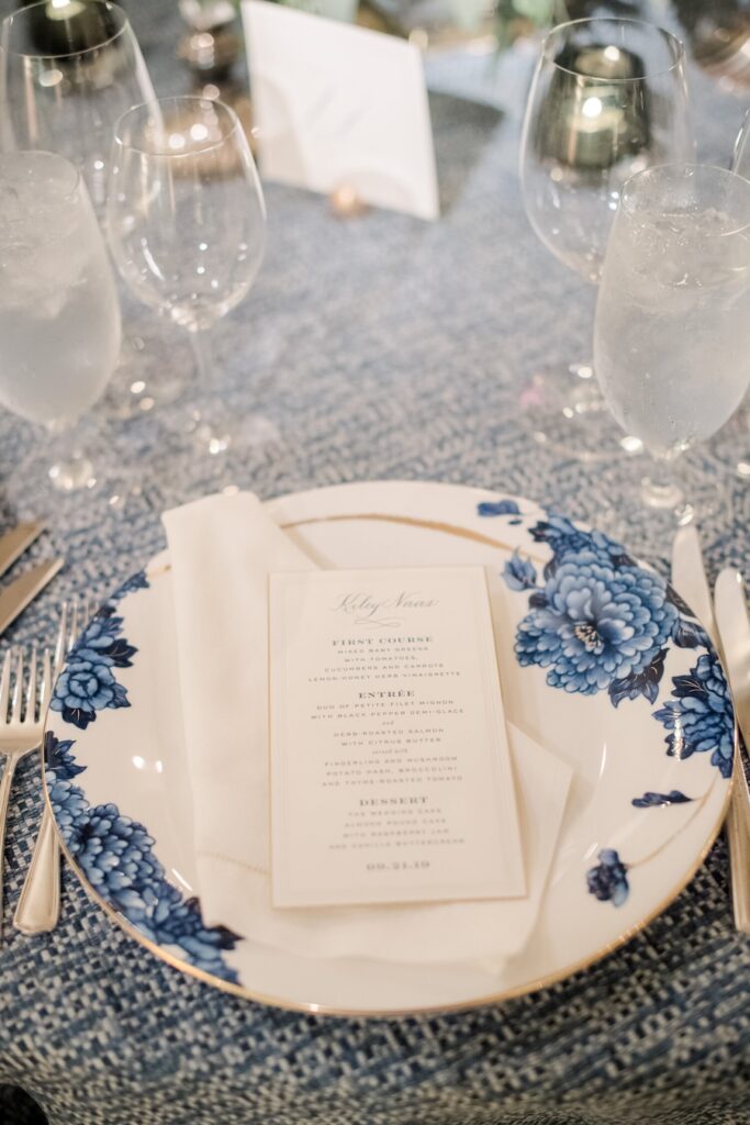 Elegant wedding menu place card with custom hand calligraphy. Laura Hooper Design House. 