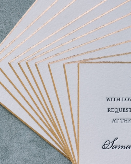 Classic Elegant Gold foil trim wedding invitation from Laura Hooper Design House.