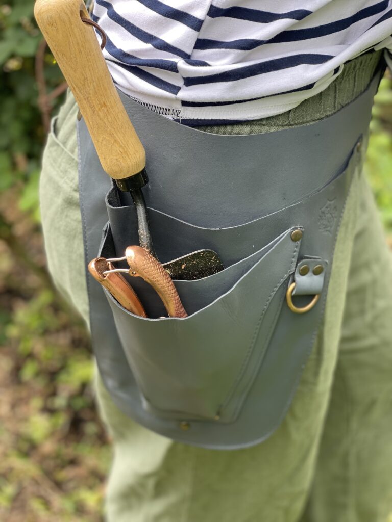 Laura Hooper Design House Grey leather tool belt for gardening 