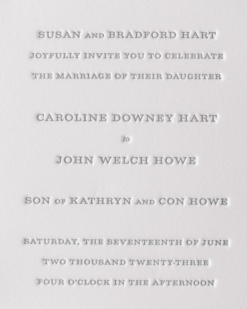 Simple white and grey letterpress wedding invitation, Laura Hooper Design House. 