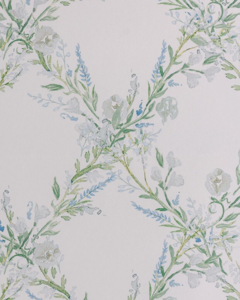 Custom watercolor floral design for wedding invitation envelope liner. Laura Hooper Design House.