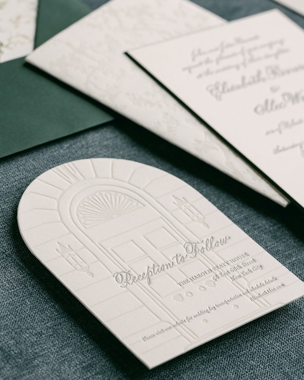 High end, custom wedding stationery with letterpress and blind deboss detailing. Laura Hooper Design House. 