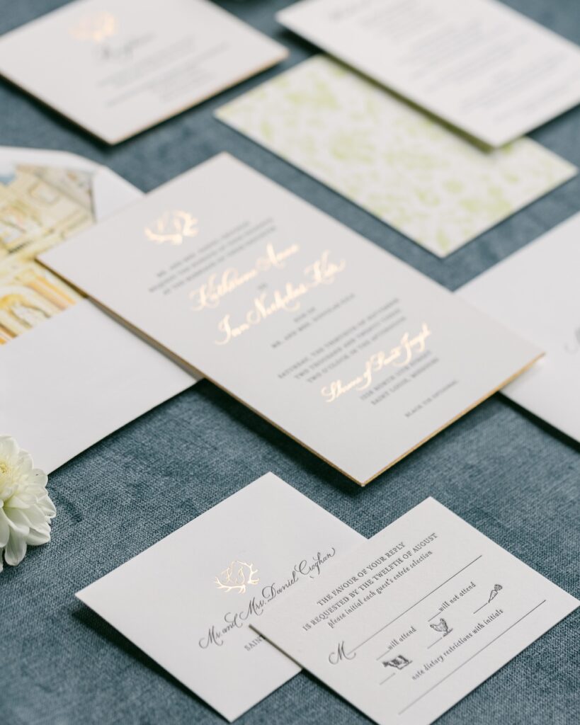 ivory and gold foil letterpress wedding stationery, modern and simple design. laura hooper design house. 