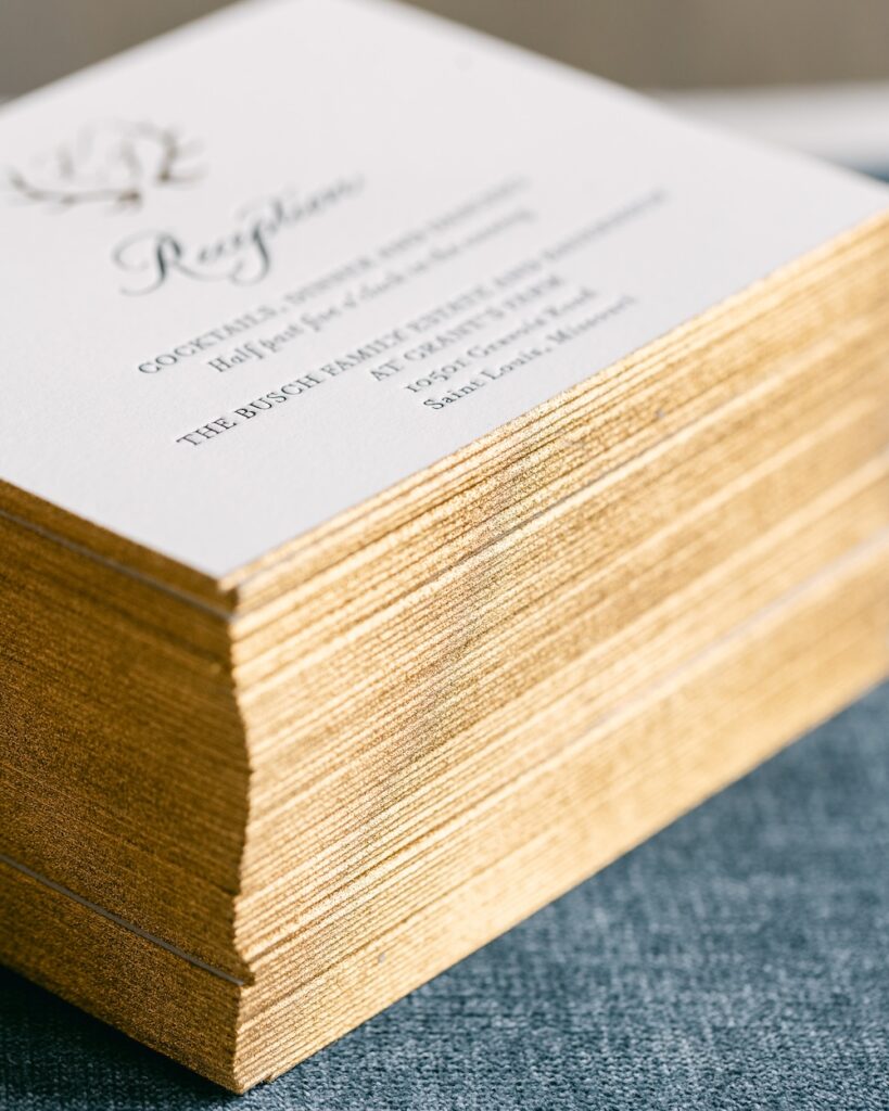 thick stationery wedding details card, gold bevel edge. simple wedding invitation design with gold foil. laura hooper design house. 