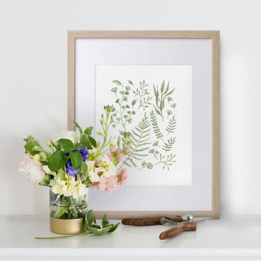 fern leaves watercolor art print. laura hooper design house. 