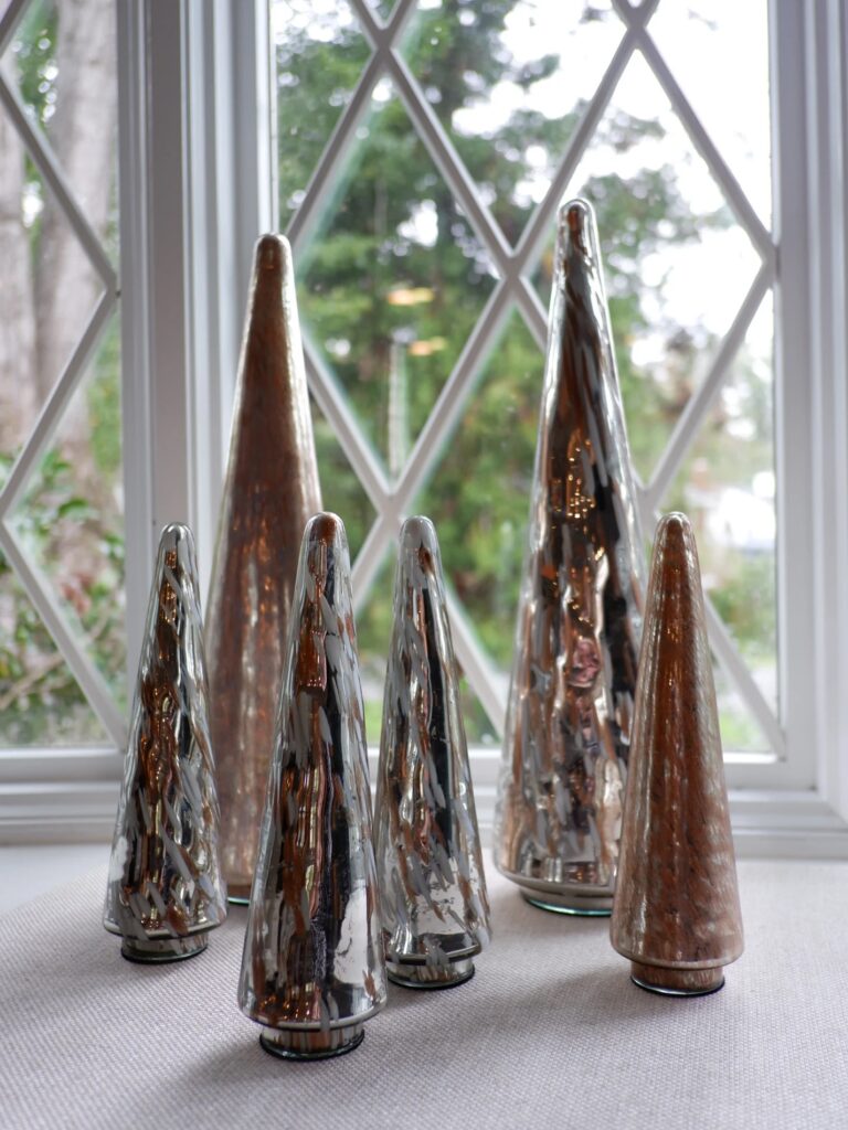 mercury glass table top holiday trees. laura hooper design house.