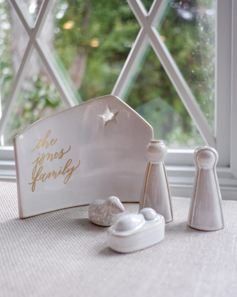 minimalist white ceramic nativity set. laura hooper design house. 