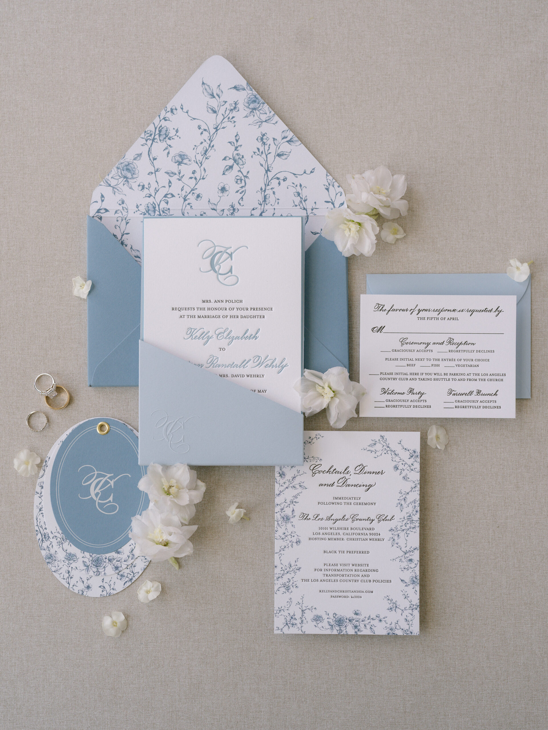 Custom blue and white letterpress stationery suite from Laura Hooper Design House